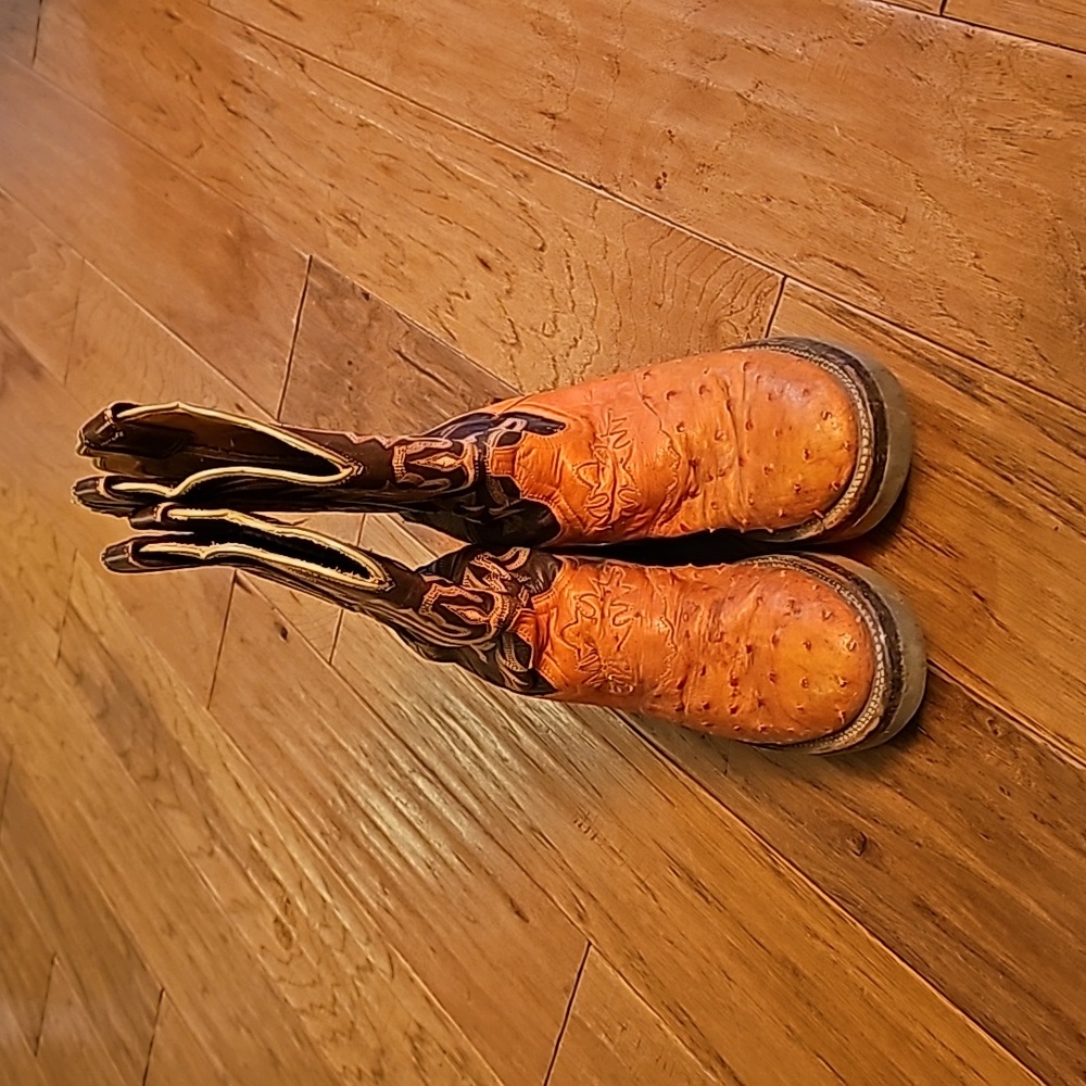 Lucchese full quill ostrich boots **orange**